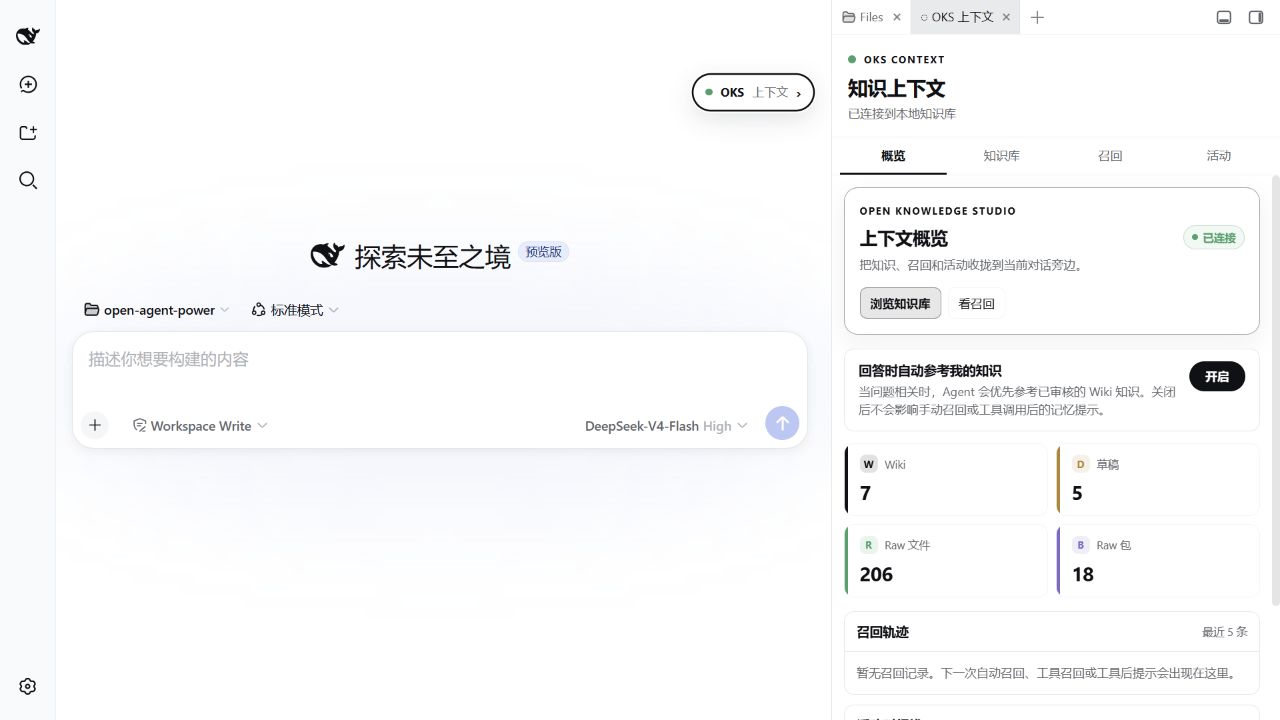 学习前的 OKS 状态，Wiki、Draft 和 Raw 计数清晰分开